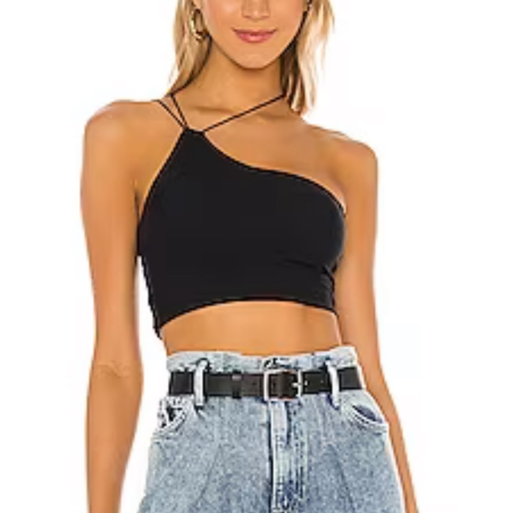 ALIX NYC Black Asymmetrical Strappy Crop Top